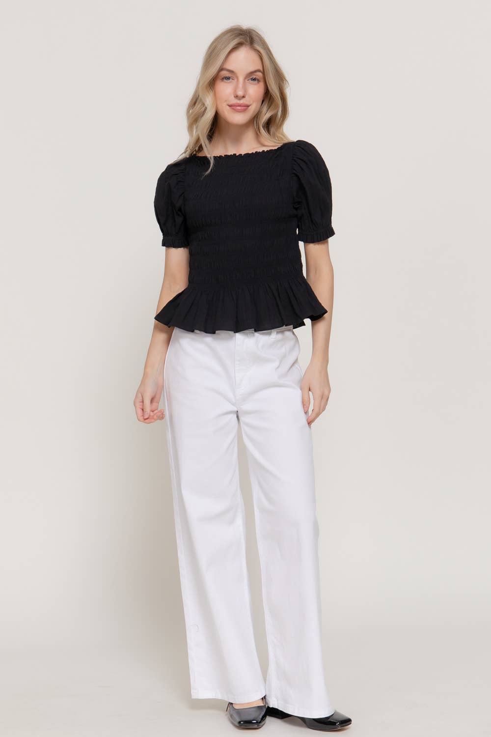 Puff Sleeve Smocked Woven Top