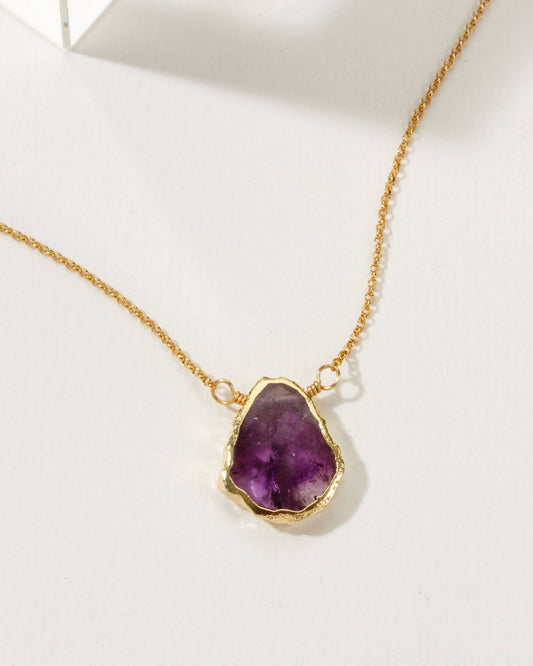 Genuine Stone Necklace Gold- Amethyst