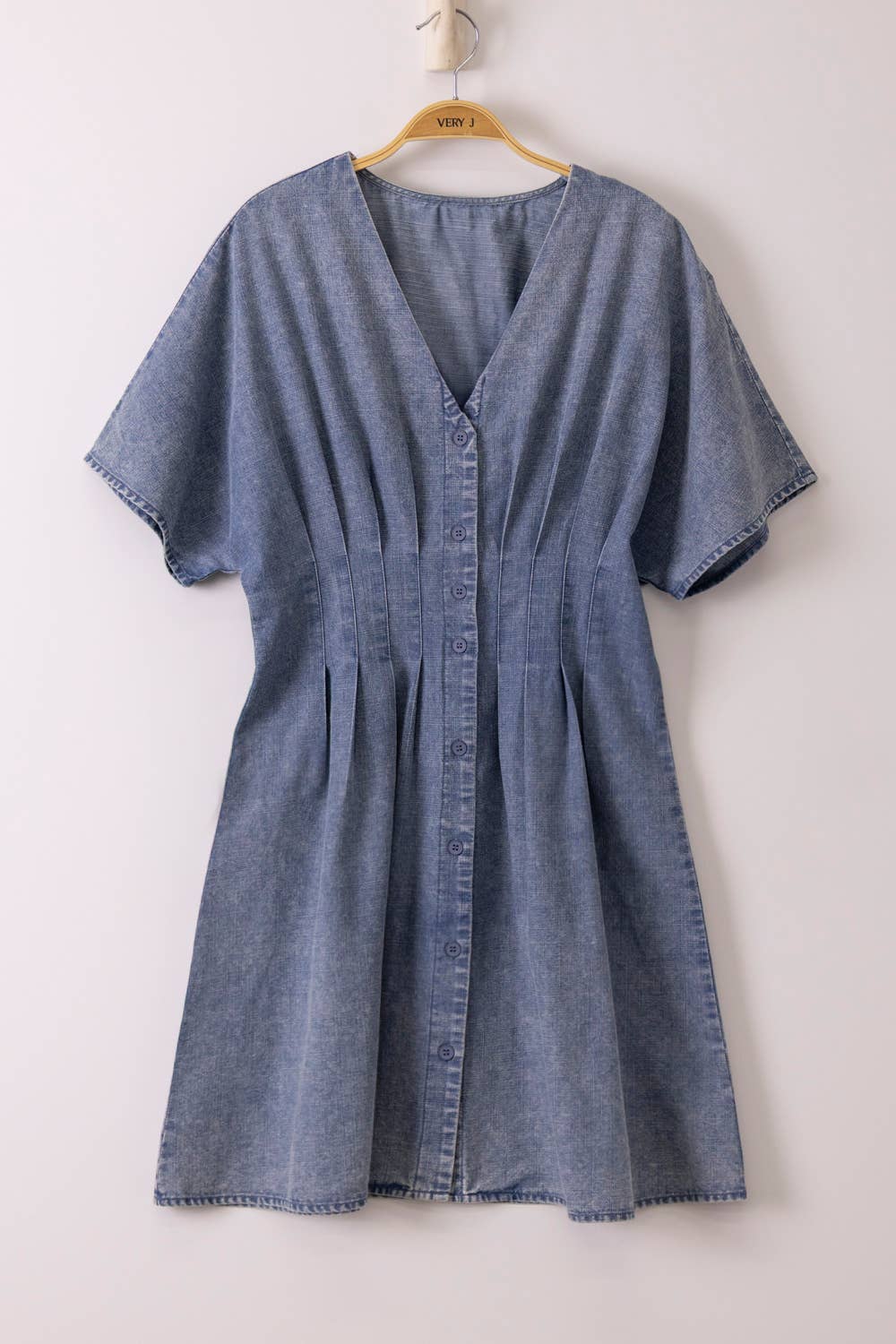 Pintuck Detail Mineral Washed Mini Dress