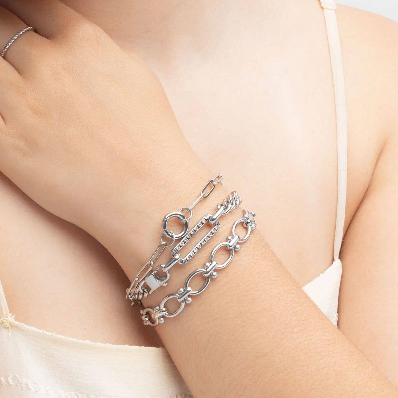 Stainless Steel Round & Bead Chain Bracelet