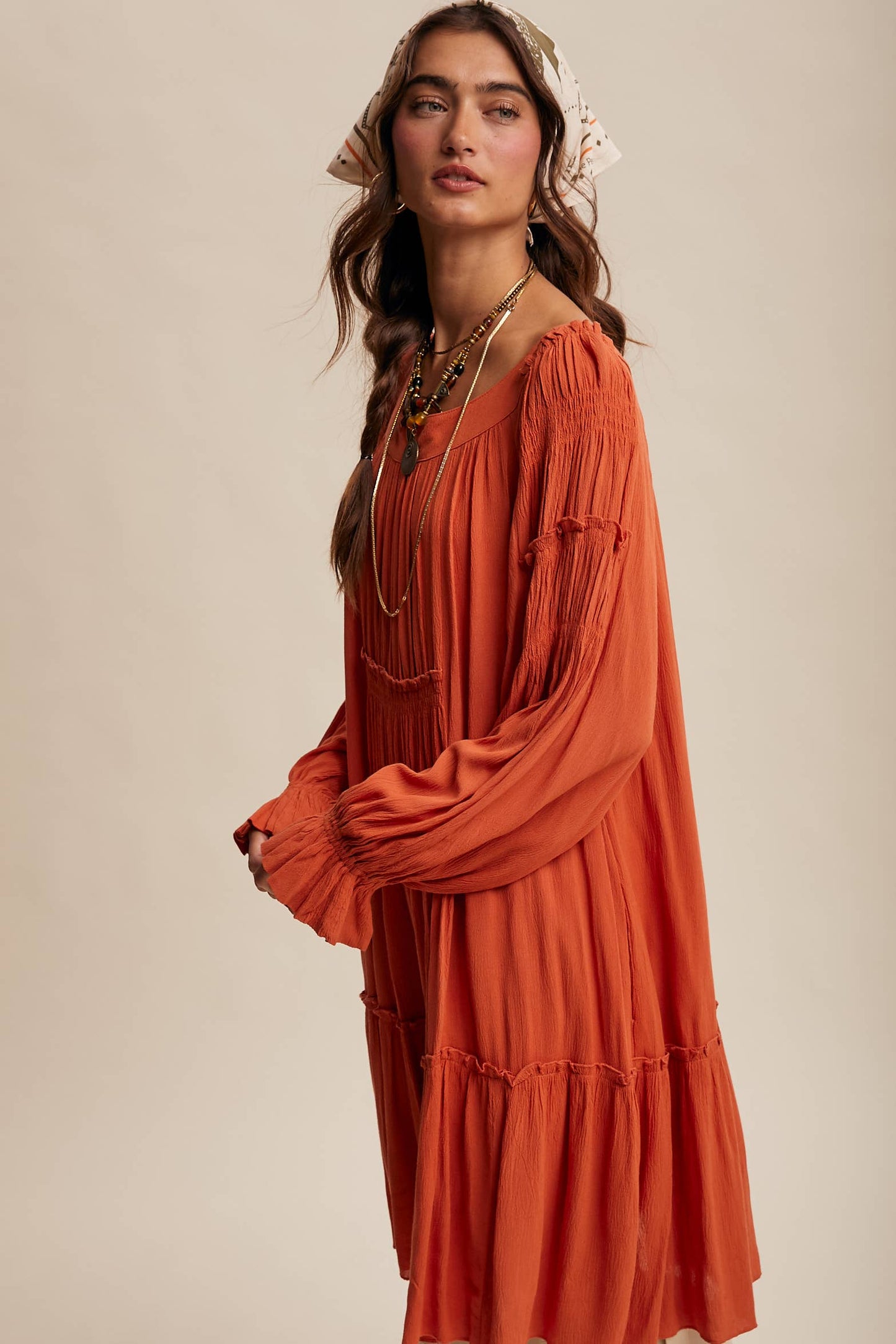 Smocked Tiered Long Sleeve Dress