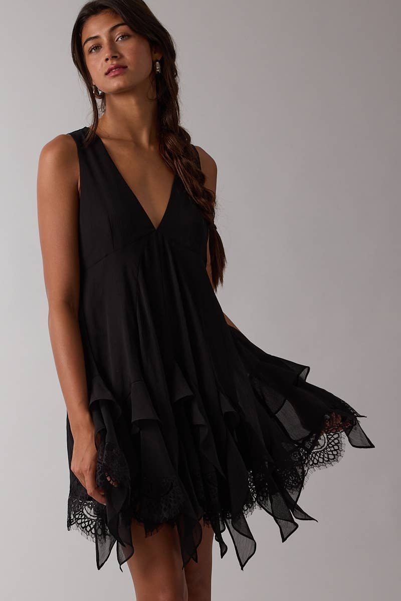 HIGH-LOW DOWN MINI DRESS