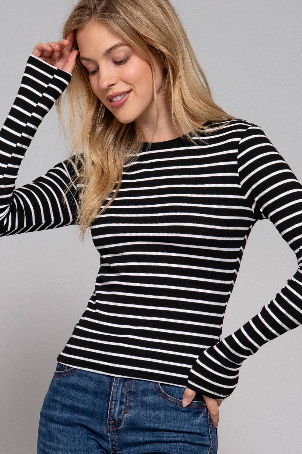 Long Sleeve Stripe Knit Top