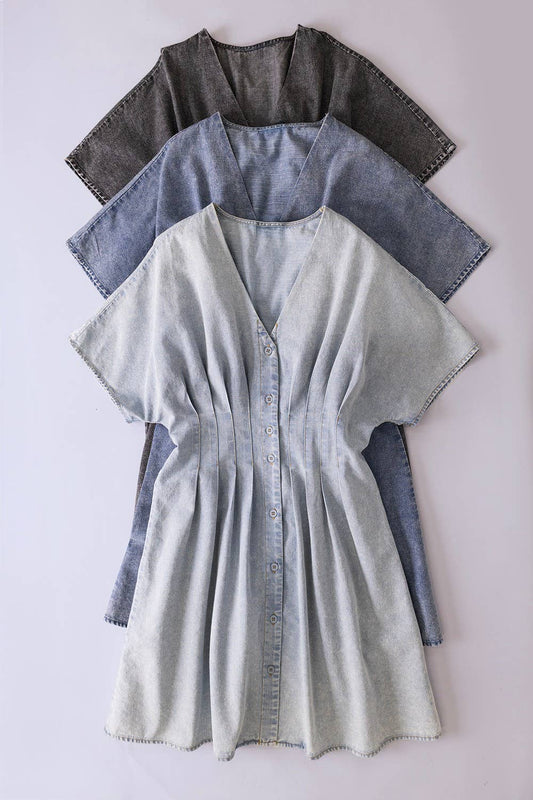 Pintuck Detail Mineral Washed Mini Dress
