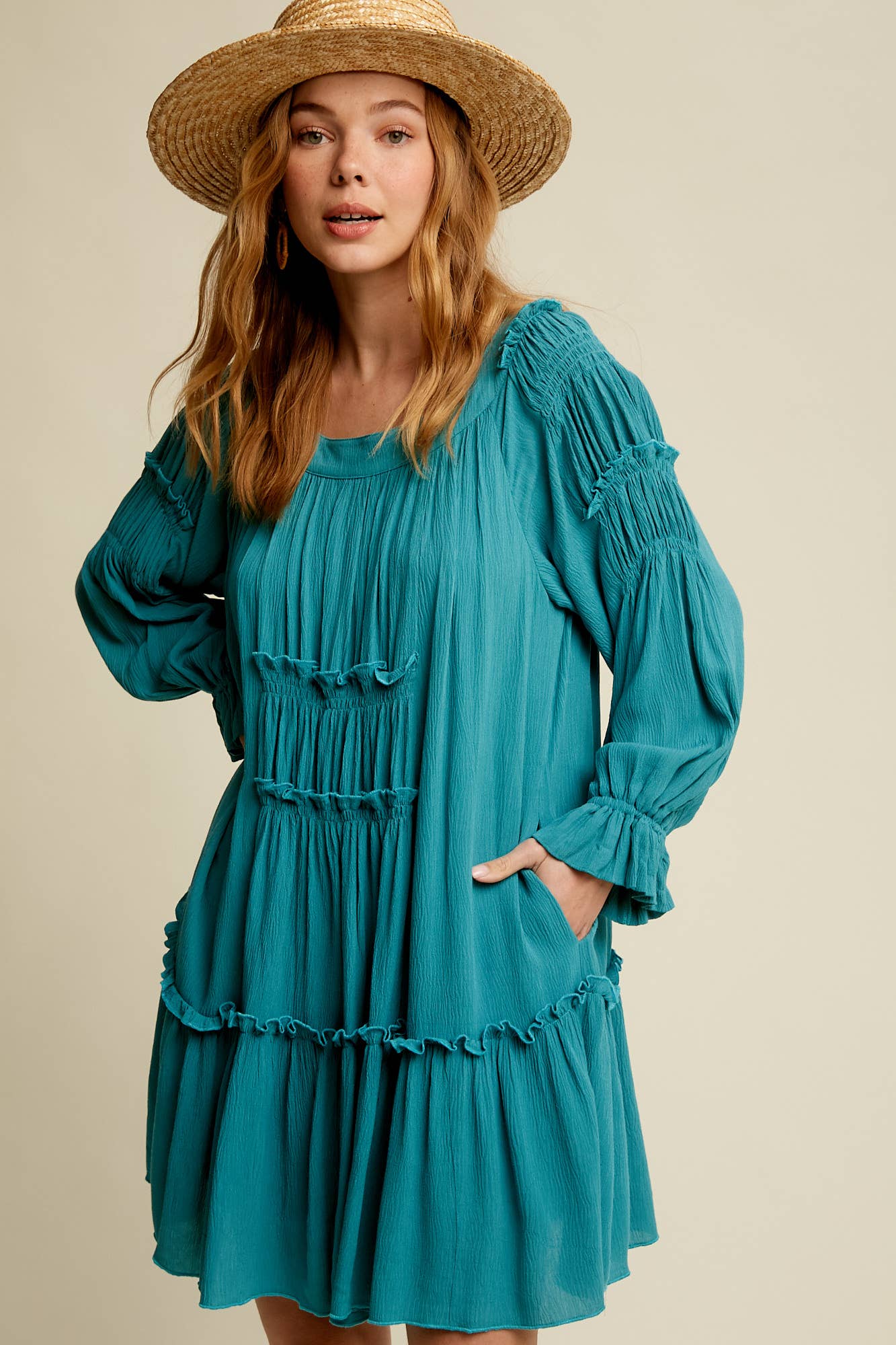 Smocked Tiered Long Sleeve Dress