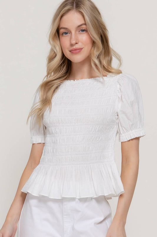 Puff Sleeve Smocked Woven Top