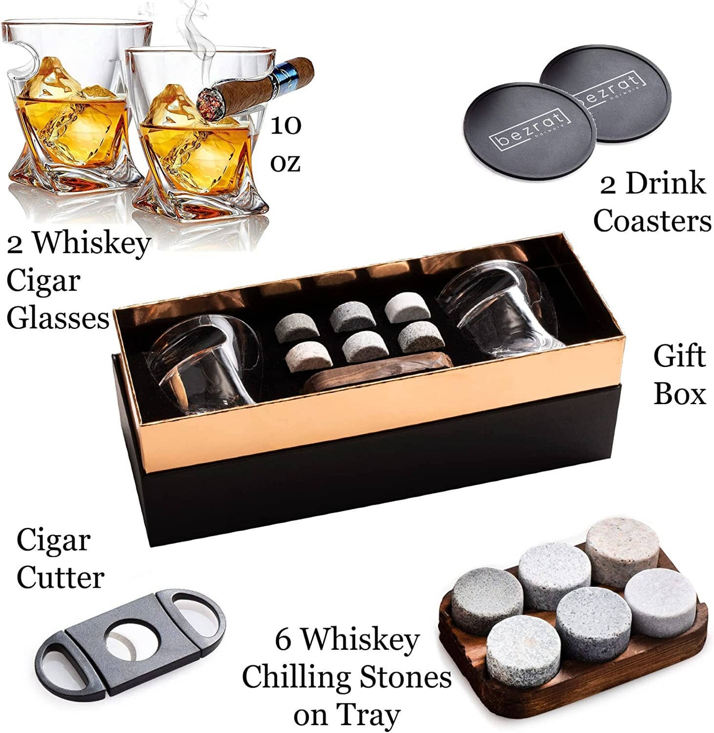 Whiskey Glasses and Accessories - 12 pieces in Gift Box