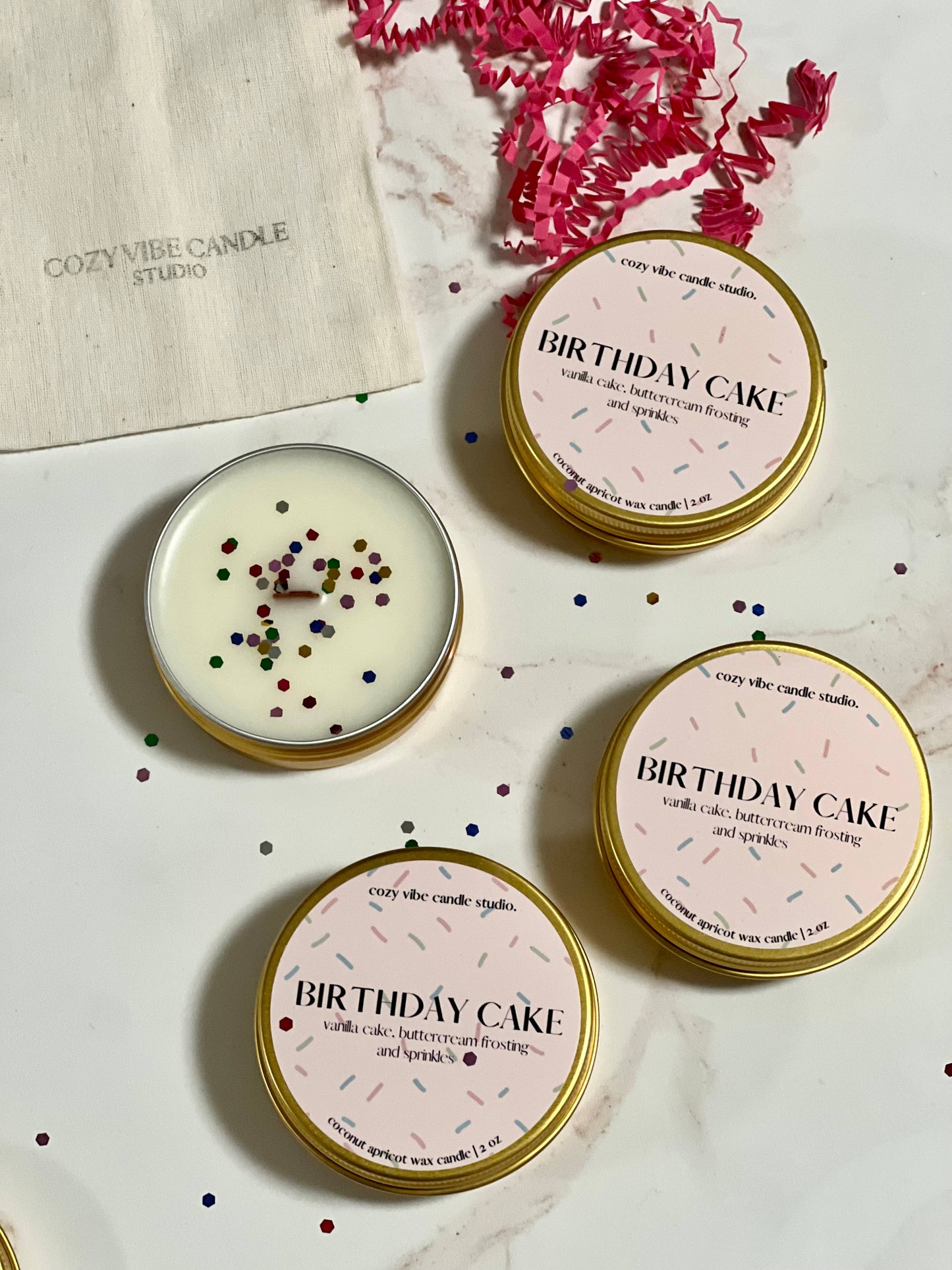 Mini Birthday Cake Candle | 2oz Gold Tin