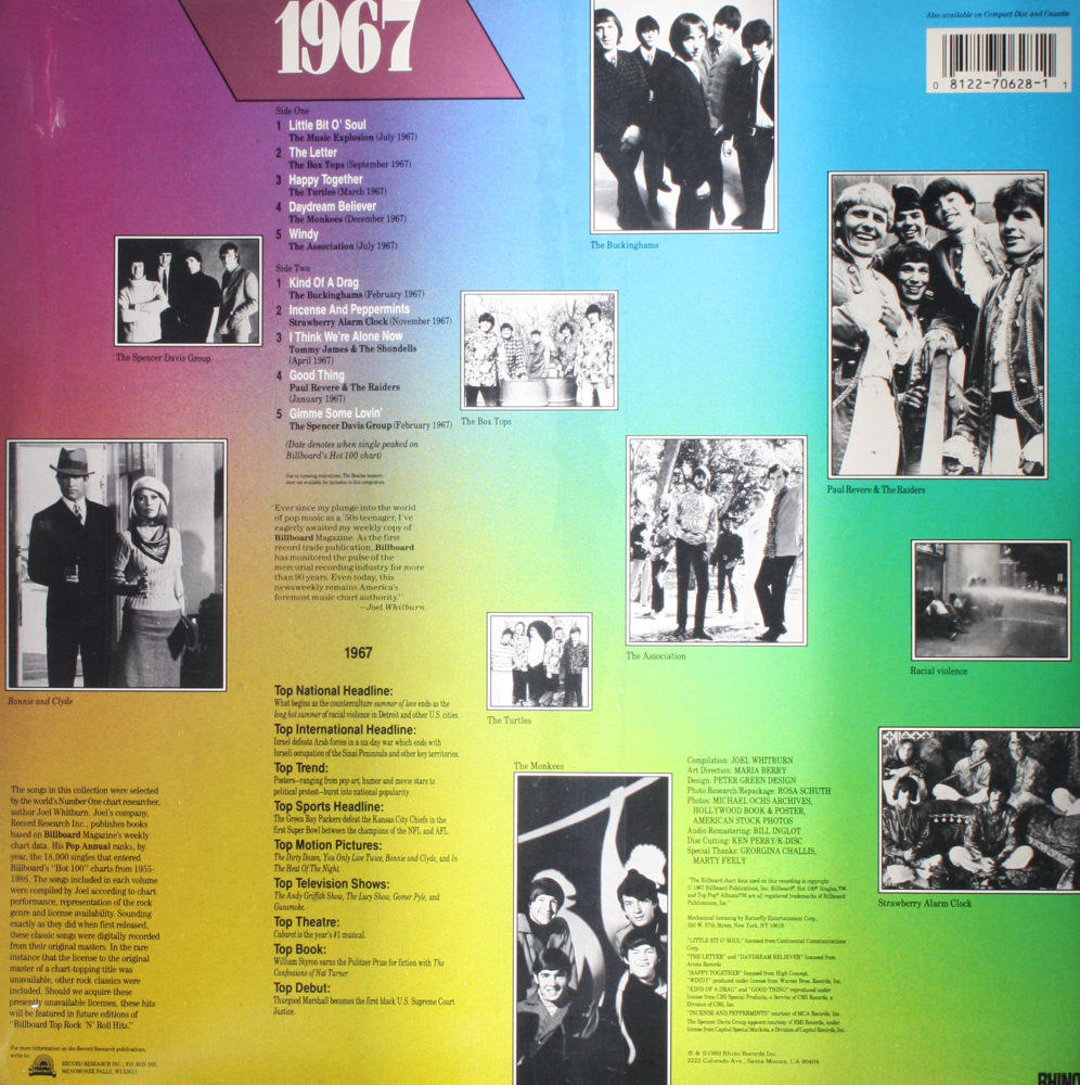 12" Vinyl LP Record - VA Billboard Top R'N'R Hits: 1967 Rock