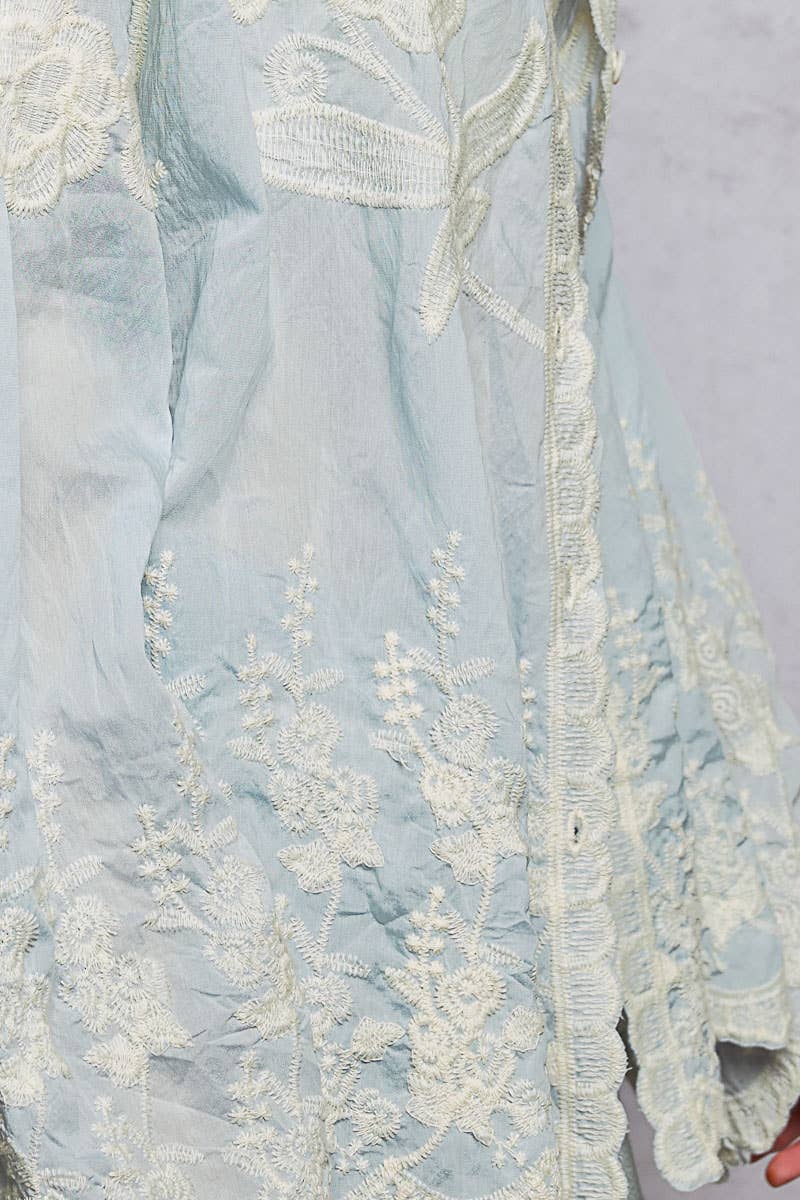 Long Sleeve Embroidered Scalloped Edge Top