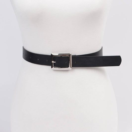 Square Buckle Faux Leather Belt