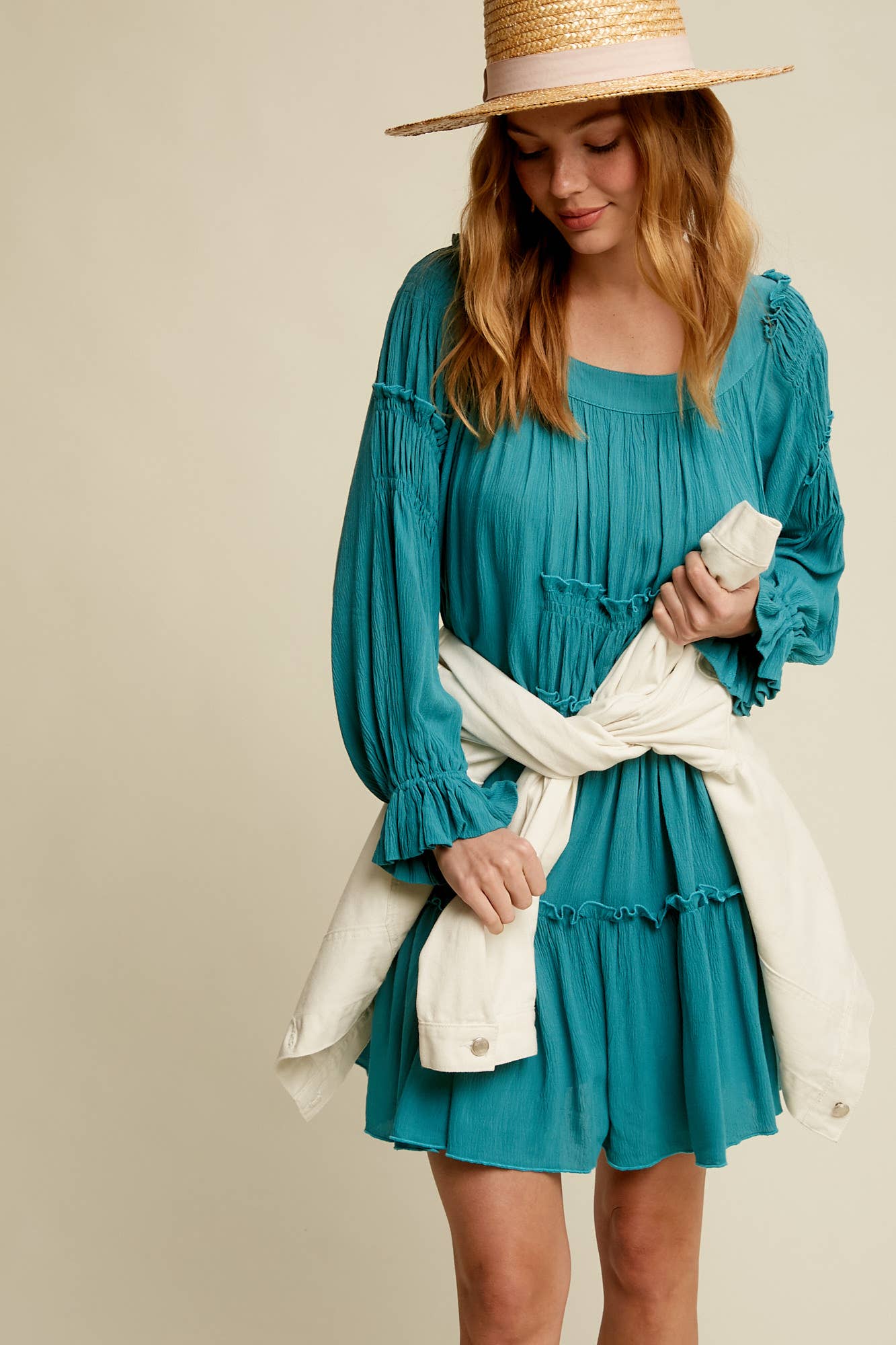 Smocked Tiered Long Sleeve Dress